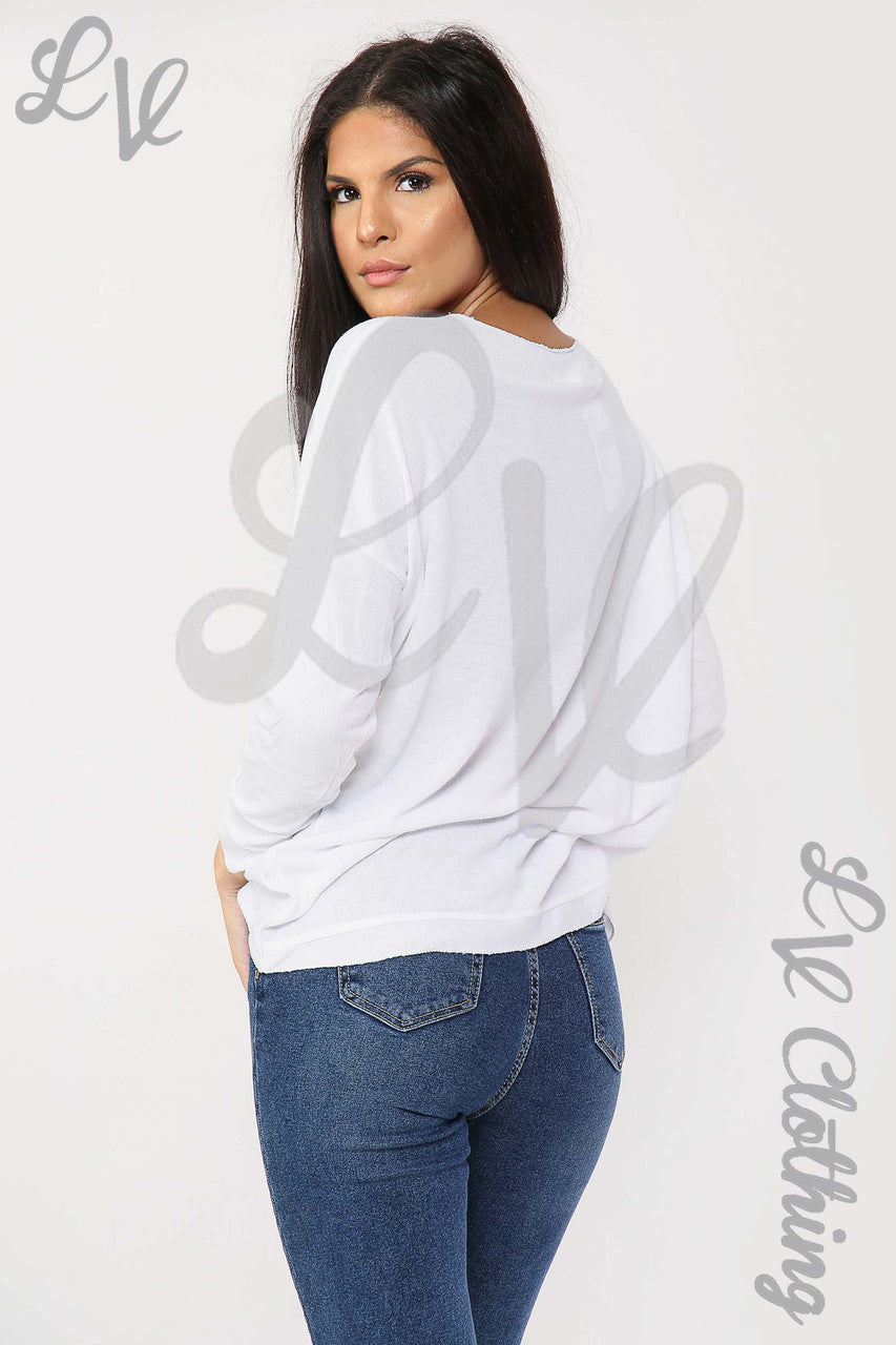 Ladies Glitter Star Detail Top White - Unit Price £11.99
