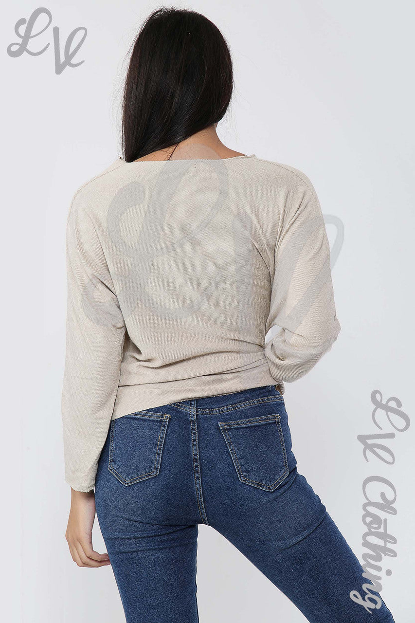 Ladies V-Neck Fine Knit Top Stone - Unit Price £12.99