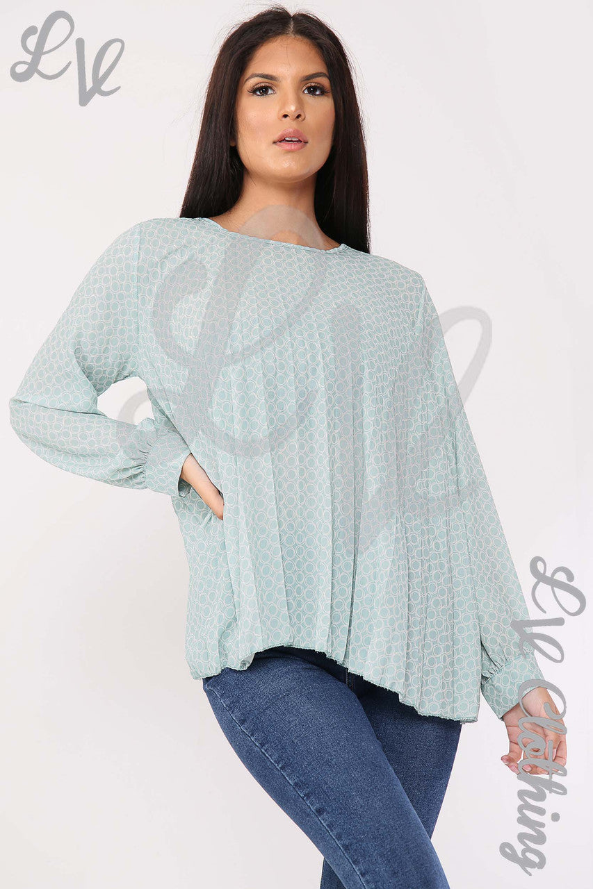 Ladies Circle Print Pleated Blouse Tiffany - Unit Price Was £9.99
