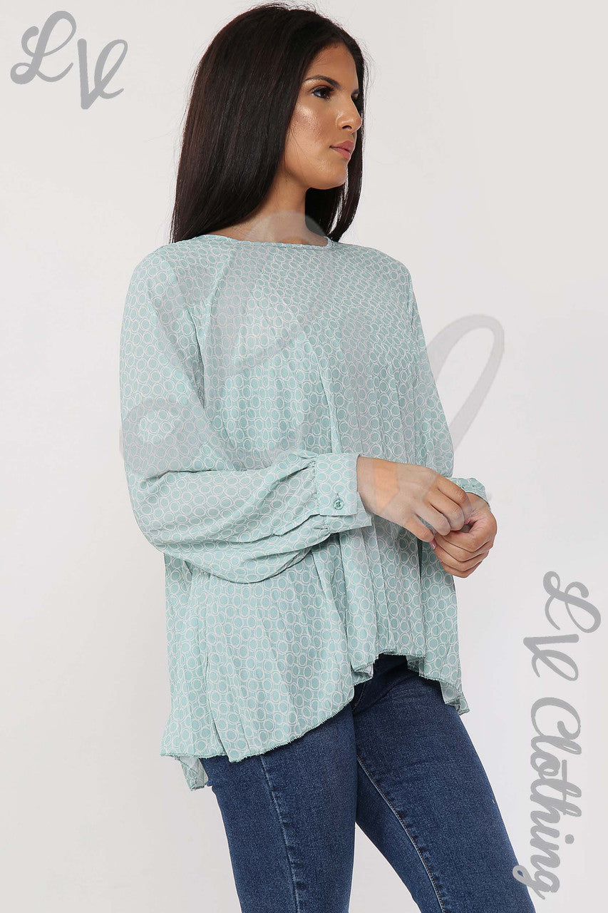 Ladies Circle Print Pleated Blouse Tiffany - Unit Price Was £9.99