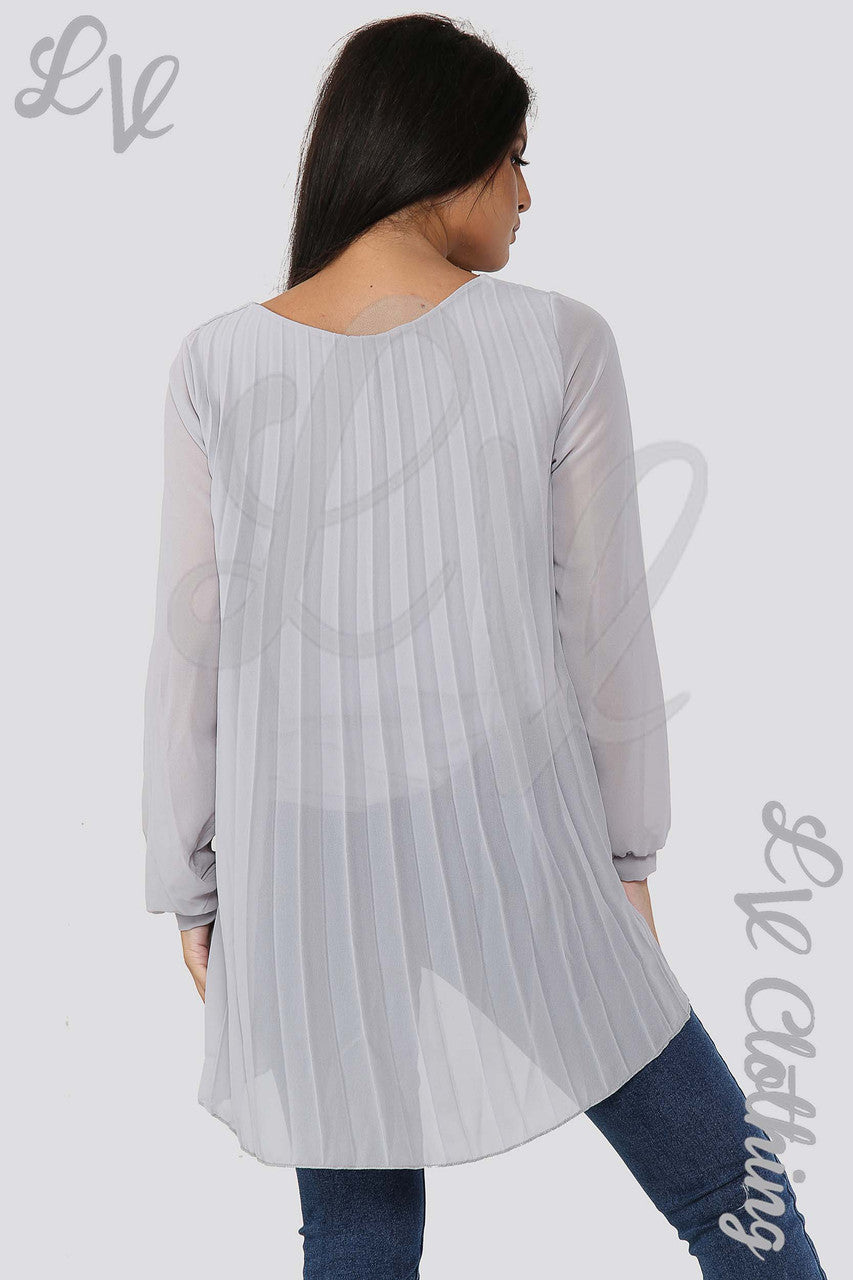 Ladies Oversize Pleated Hi Lo Blouse Top Silver - Unit Price £13.99