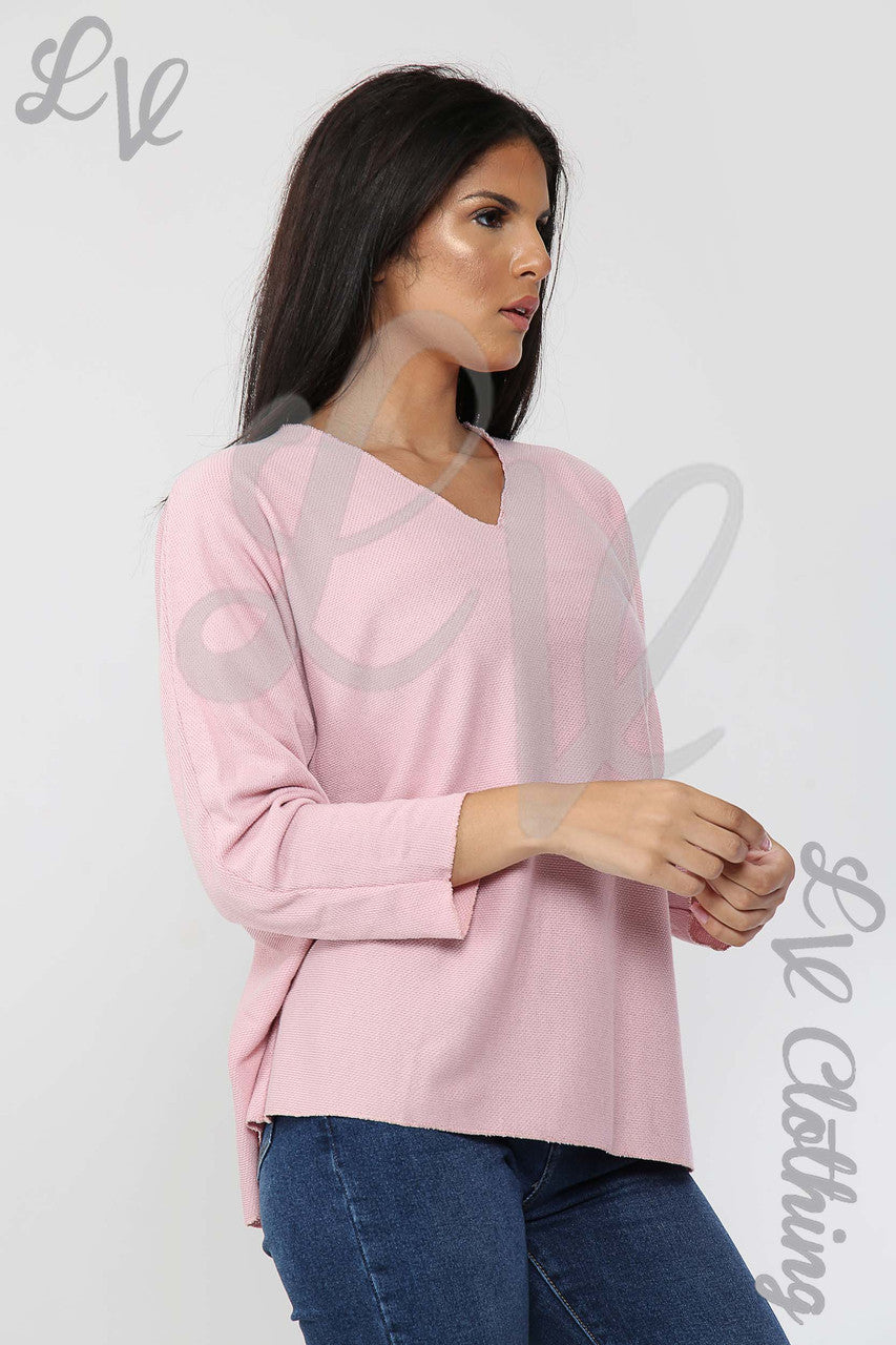 Ladies V-Neck Fine Knit Top Dusty Pink - Unit Price £12.99