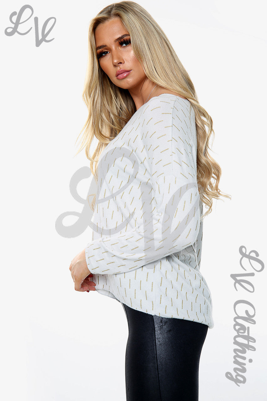 Dames Fijne Gebreide Top met Subtiele Eenvoudige Print Wit Stukprijs € 7,99