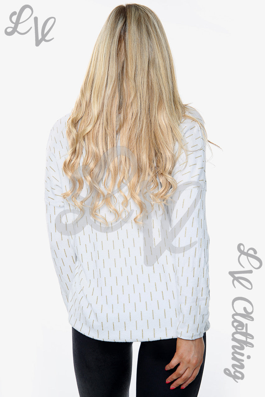 Dames Fijne Gebreide Top met Subtiele Eenvoudige Print Wit Stukprijs € 7,99