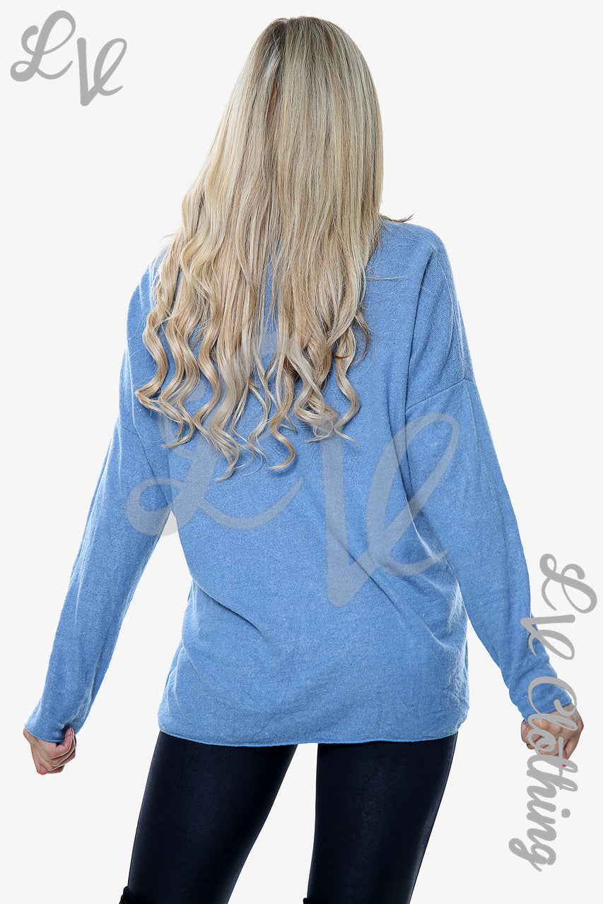 Ladies Knitted Cat Print Jumper Denim Unit Price £13.99