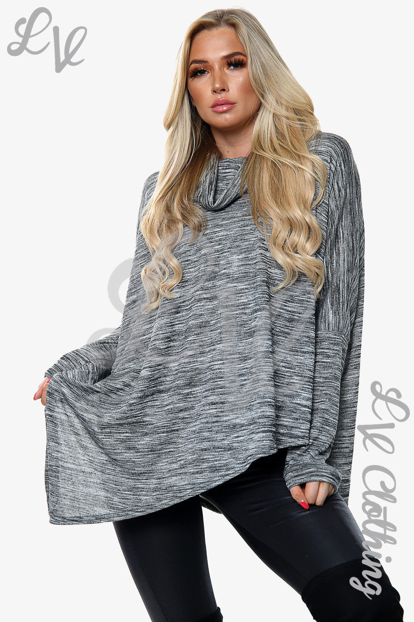 Ladies Cowl Neck Marl Top Grey Unit Price £11.99