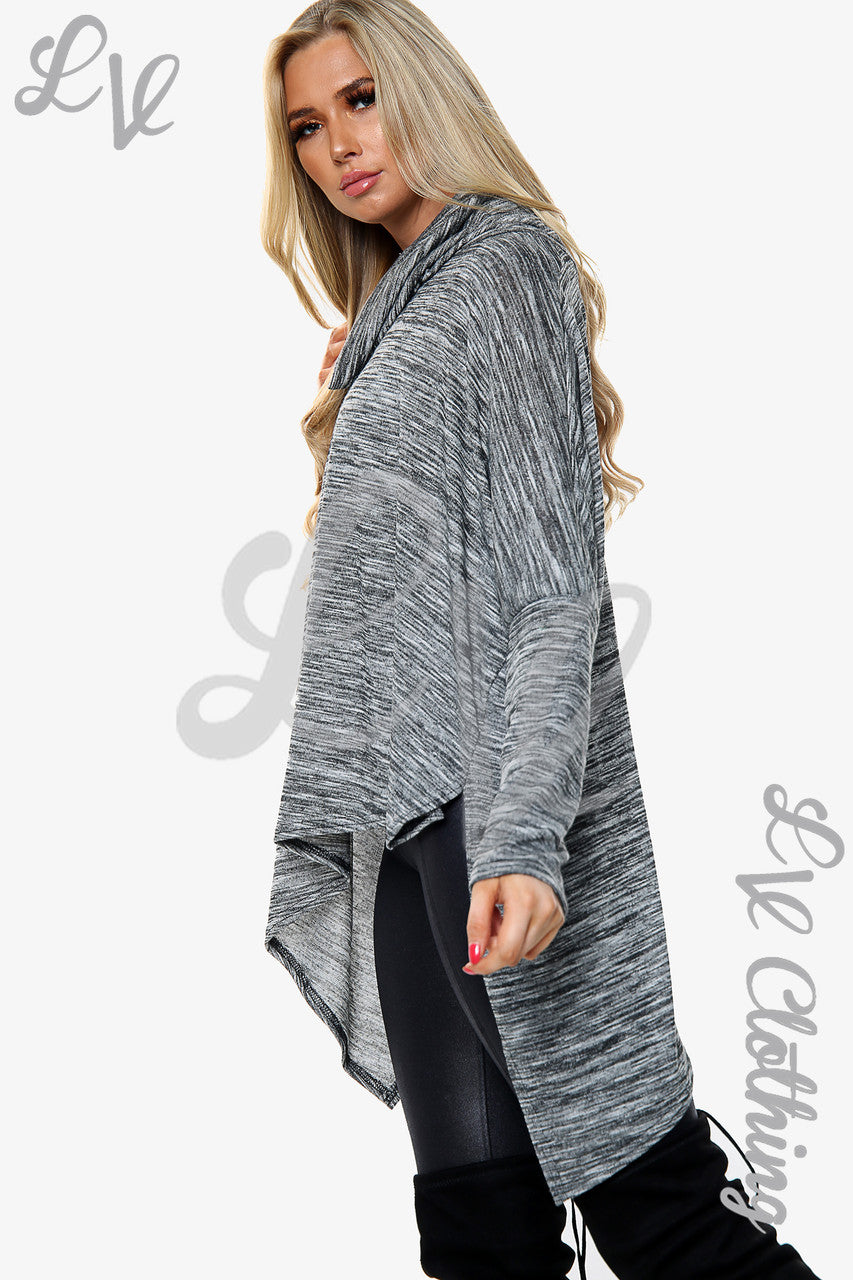 Ladies Cowl Neck Marl Top Grey Unit Price £11.99