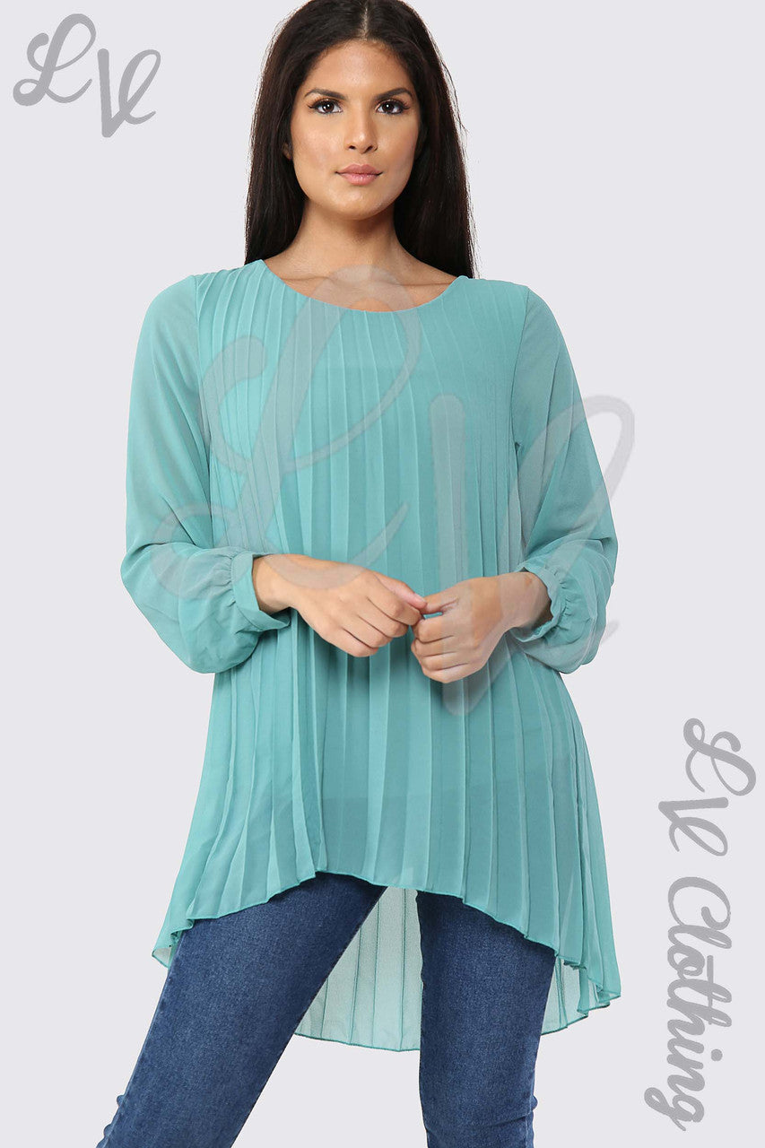 Dames Oversized Plissé Blouse Hi Lo Tiffany - Prijs WAS € 9,99