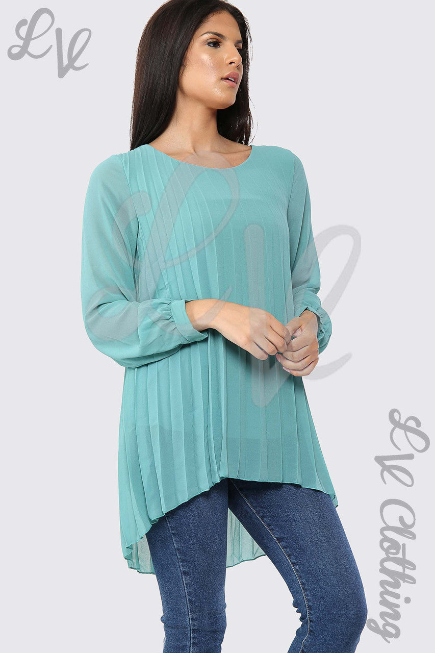 Dames Oversized Plissé Blouse Hi Lo Tiffany - Prijs WAS € 9,99