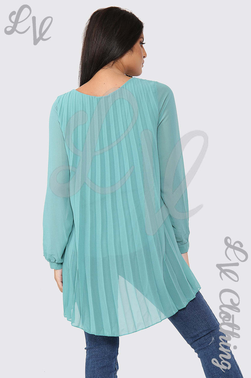 Dames Oversized Plissé Blouse Hi Lo Tiffany - Prijs WAS € 9,99