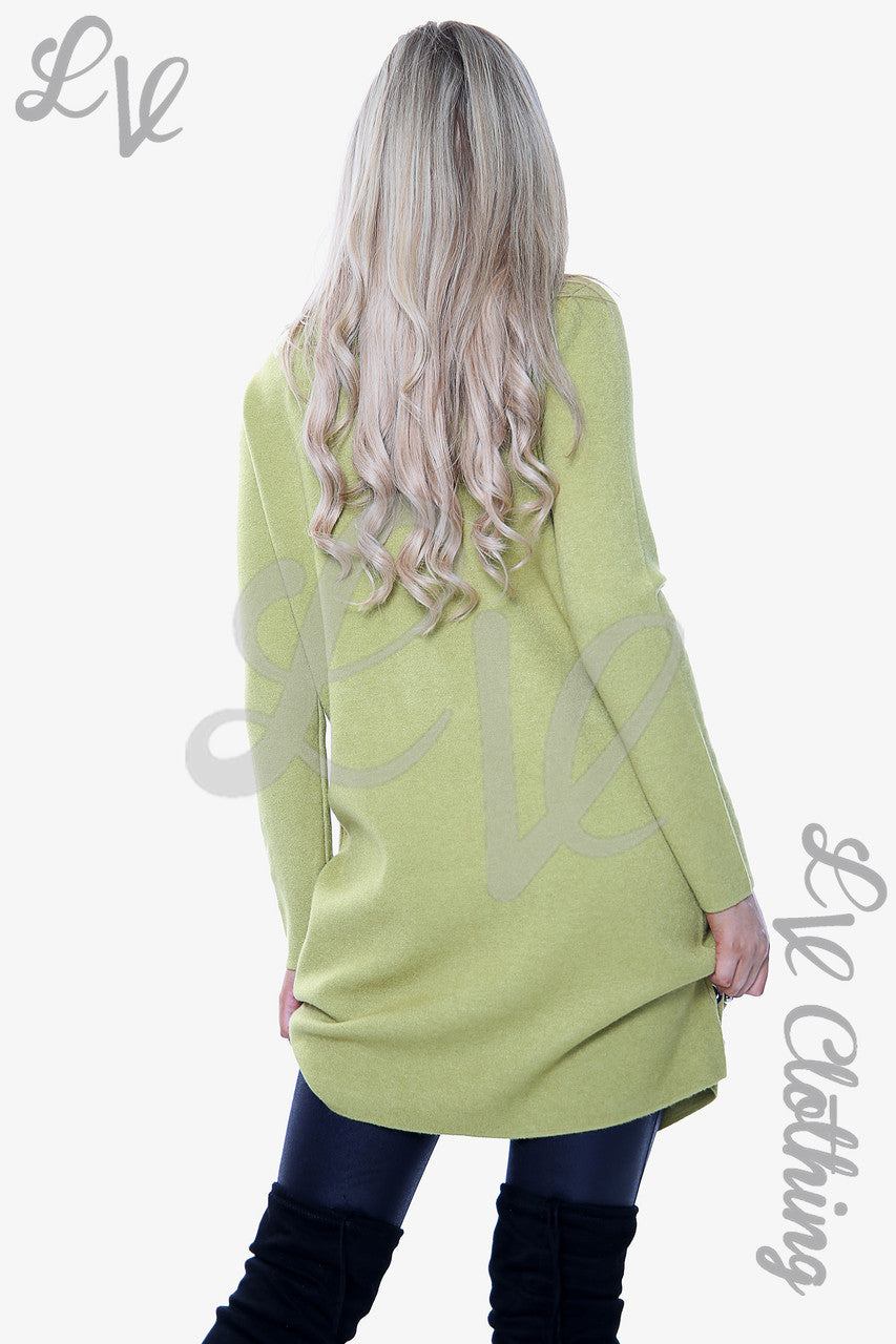 Dames Zilveren Knopen Zoom Detail Gebreide Jurk Kaki - Stukprijs € 25,99