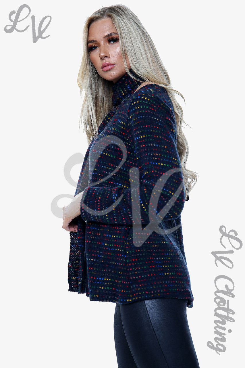 Ladies Multi-coloured Knit Top With Matching Scarf Navy Unit Price £9.99