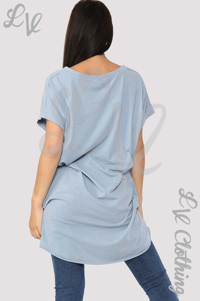 Ladies Foil Heart Graphic Tunic Top Denim - Unit Price £8.99
