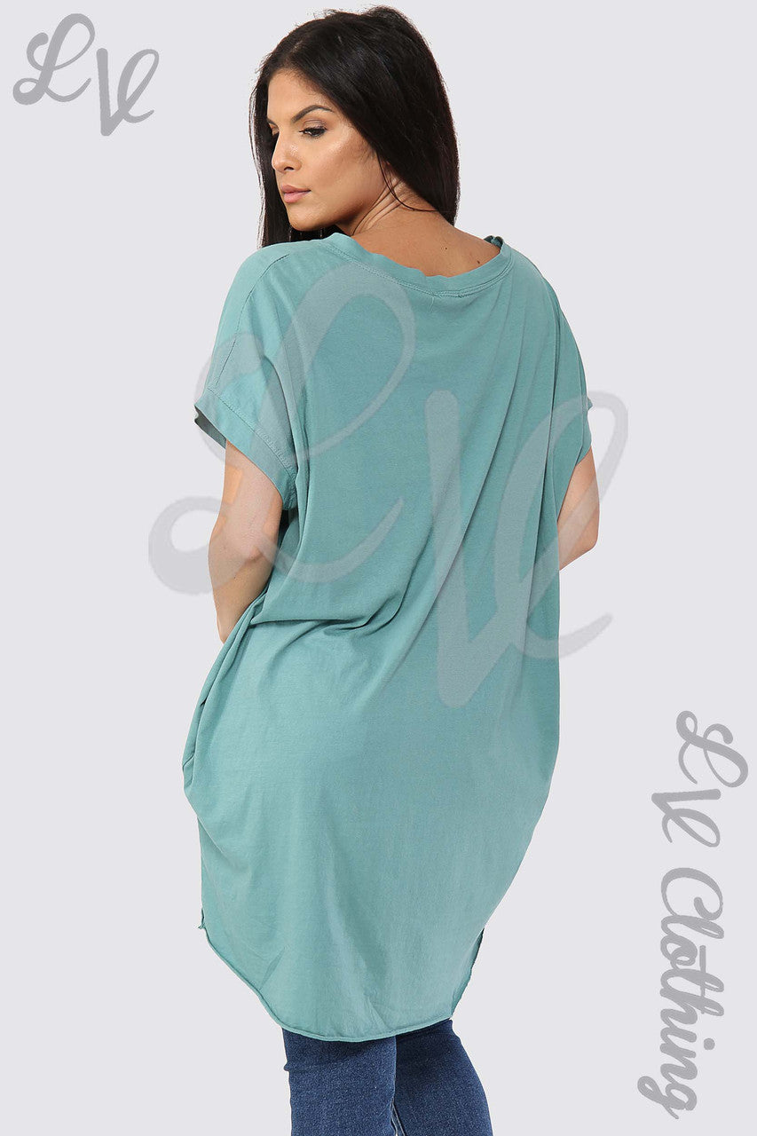 Ladies Foil Heart Graphic Tunic Top Tiffany - Unit Price £8.99
