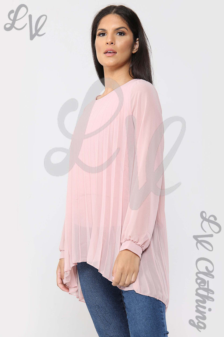 Ladies Oversize Pleated Hi Lo Blouse Top Dusty Pink - Unit Price £10.9