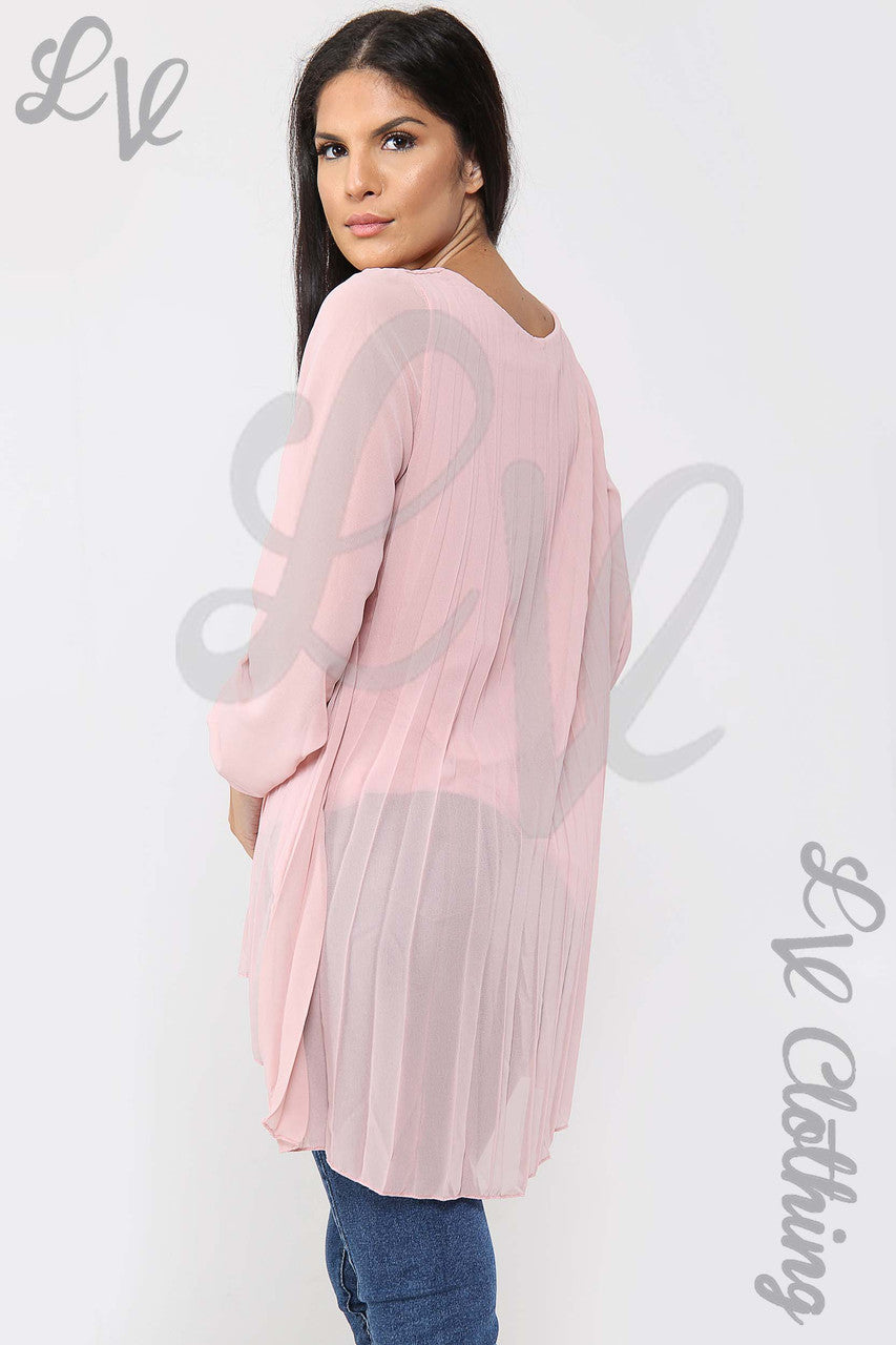 Ladies Oversize Pleated Hi Lo Blouse Top Dusty Pink - Unit Price £10.9