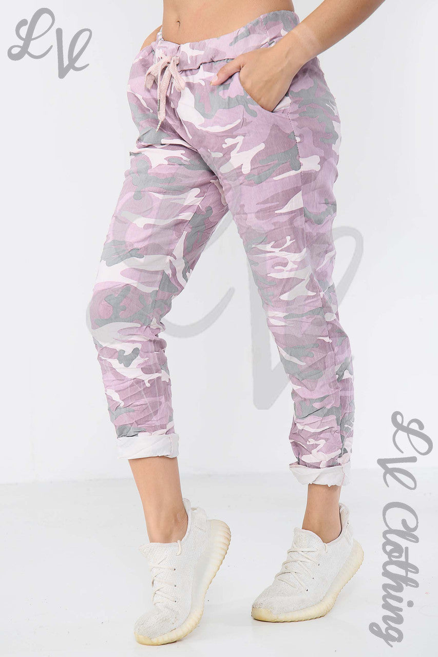 Dames camouflageprint magische broek stoffig roze - Eenheidsprijs €9,99