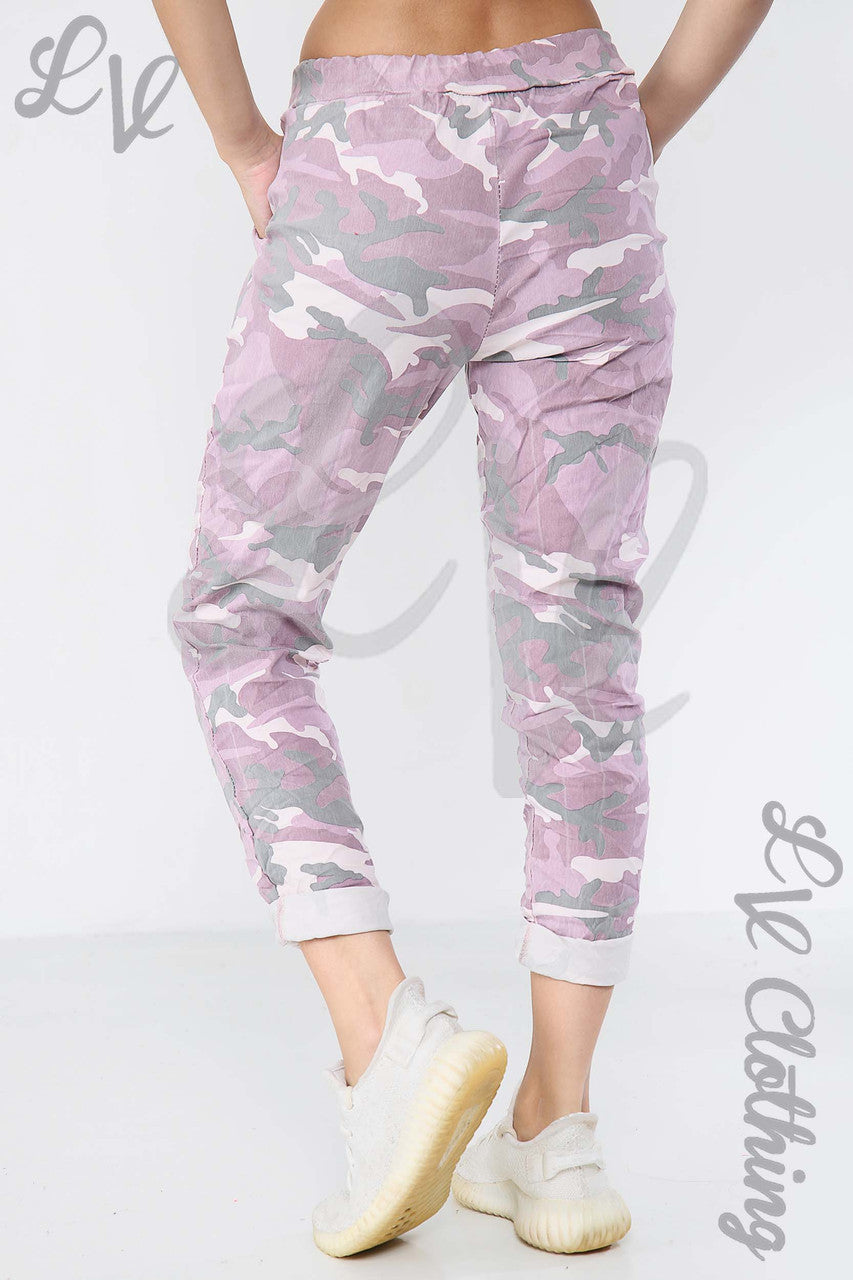 Dames camouflageprint magische broek stoffig roze - Eenheidsprijs €9,99