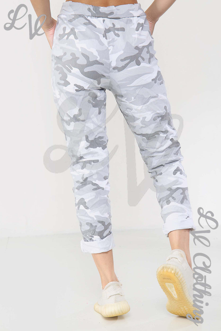 Ladies Camouflage Print Magic Trousers Grey - Unit Price £9.99