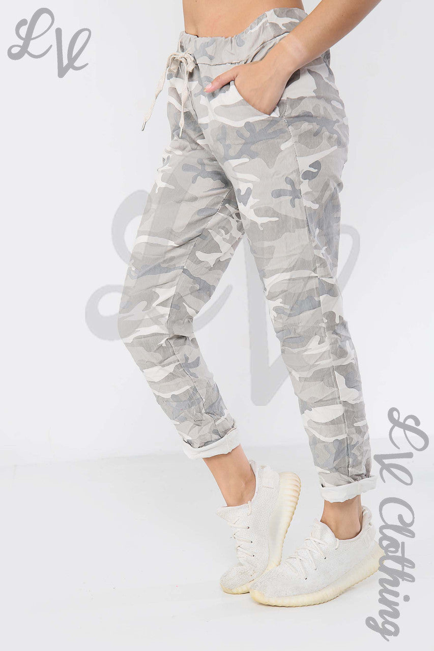 Ladies Camouflage Print Magic Trousers Stone - Unit Price £9.99