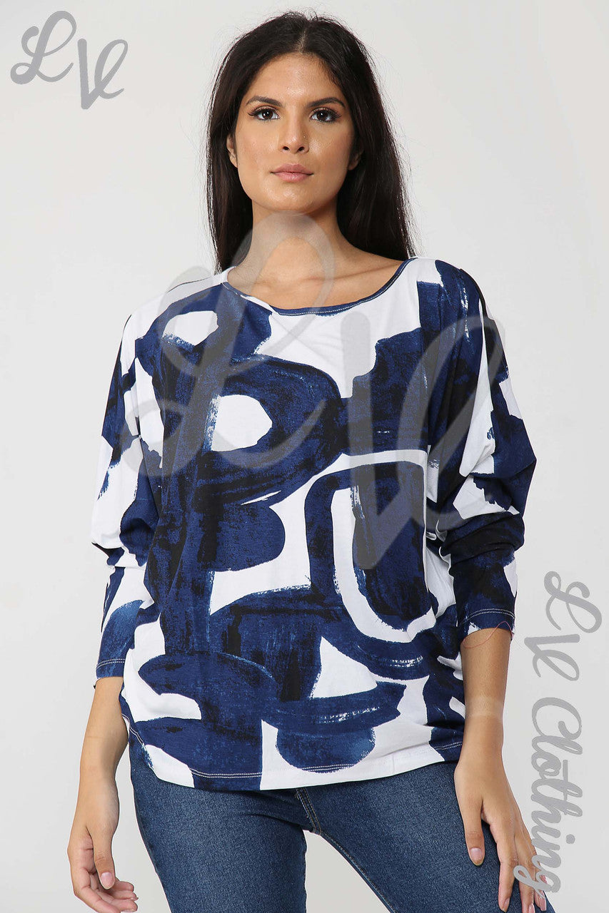 Ladies Paint Swirl Print Top White - Unit Price £7.99