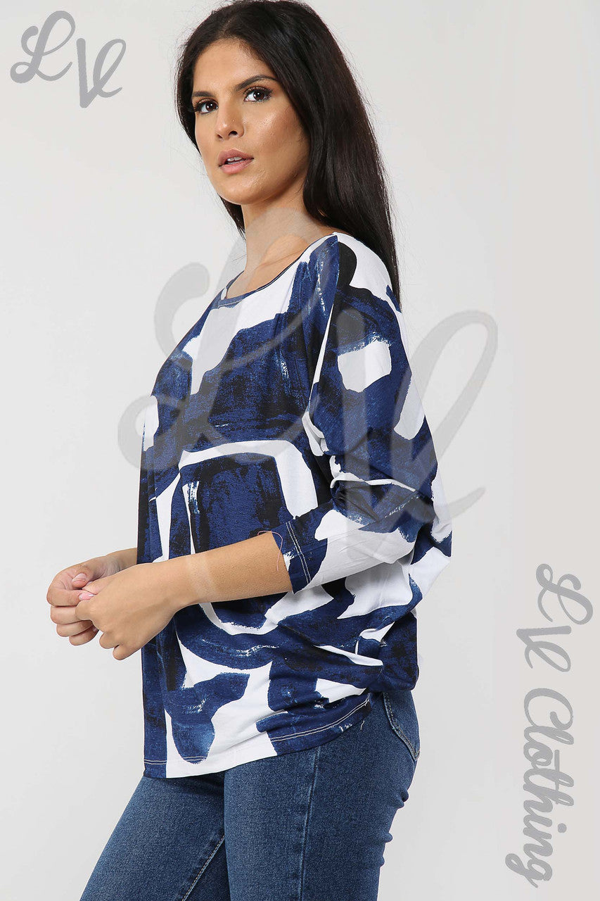 Ladies Paint Swirl Print Top White - Unit Price £7.99