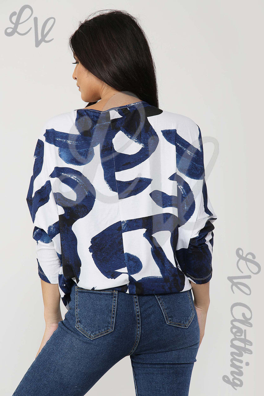 Ladies Paint Swirl Print Top White - Unit Price £7.99