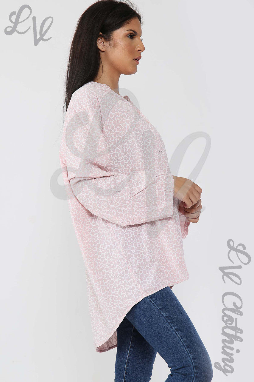 Ladies Giraffe Print Grandad Style Blouse Shirt Dusty Pink - Unit Price £12.99