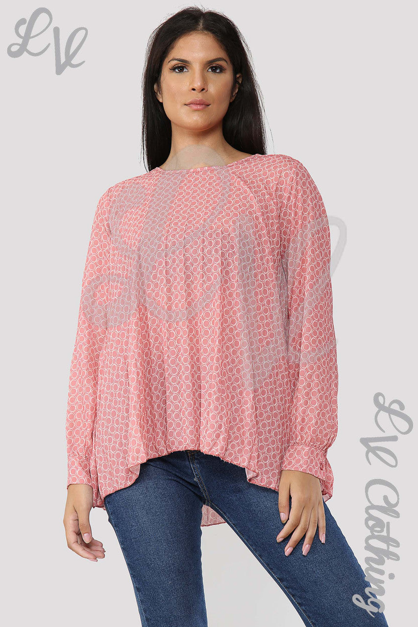 Ladies Circle Print Pleated Blouse Salmon - Unit Price Was £9.99