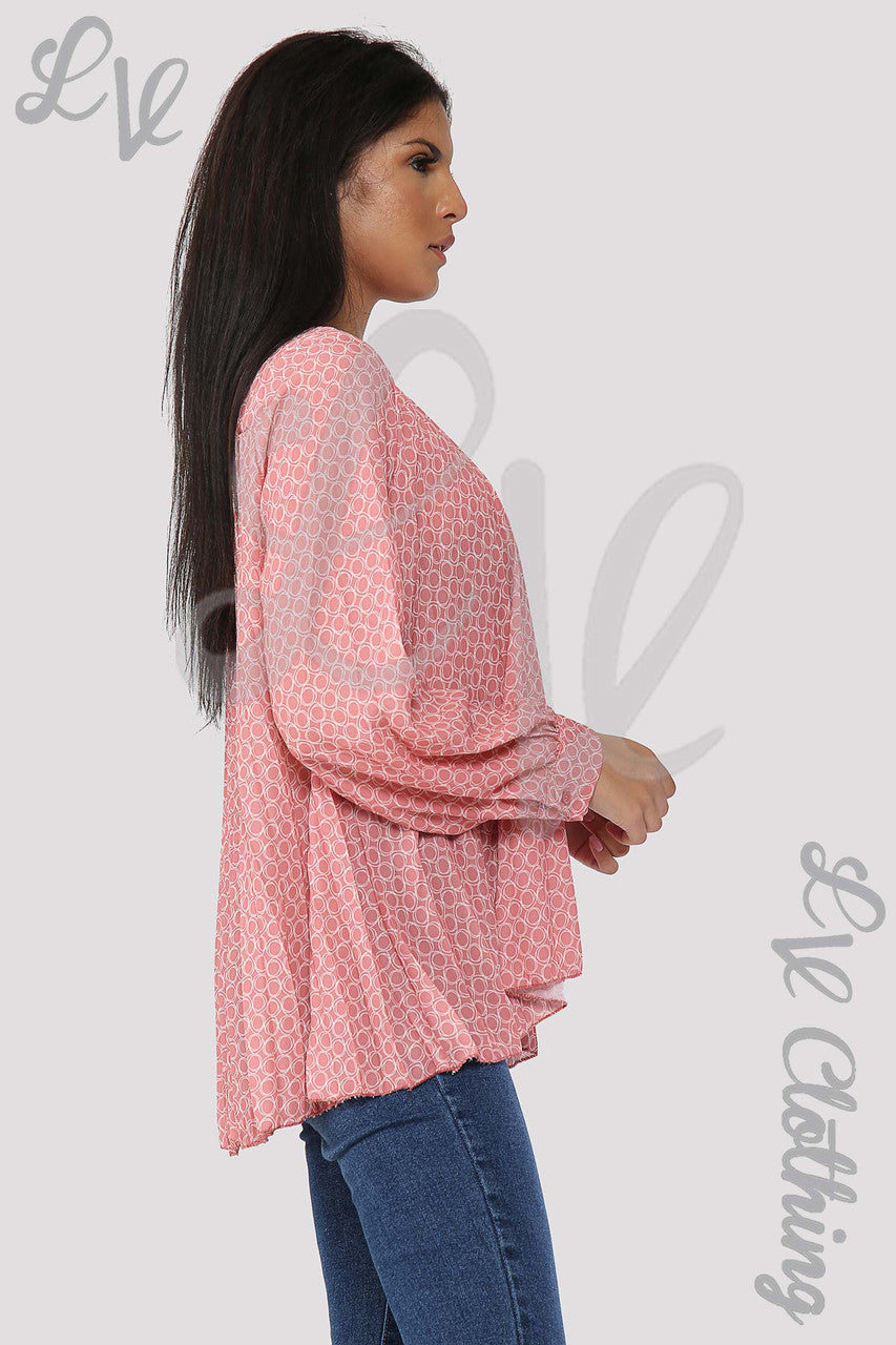 Ladies Circle Print Pleated Blouse Salmon - Unit Price Was £9.99