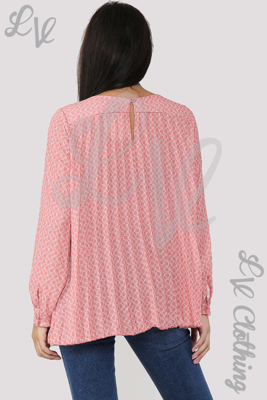 Ladies Circle Print Pleated Blouse Salmon - Unit Price Was £9.99