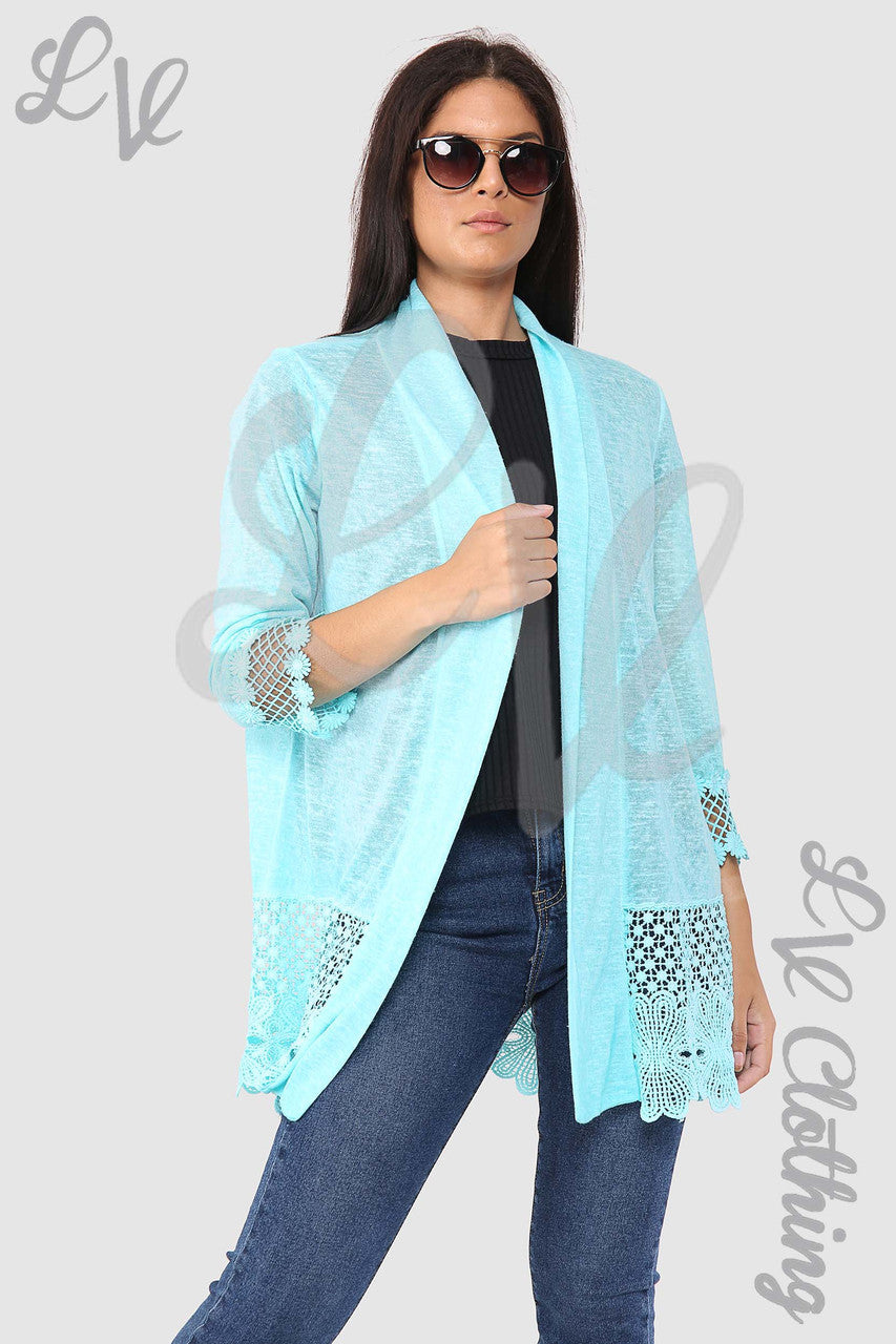 Ladies Lace Floral Border Design Cardigan Tiffany - Unit Price £12.99
