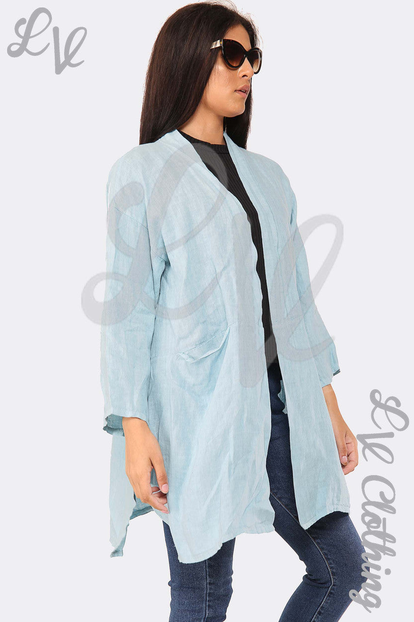 Ladies Linen Plain Floaty Cardigan Tiffany - Unit Price £14.99