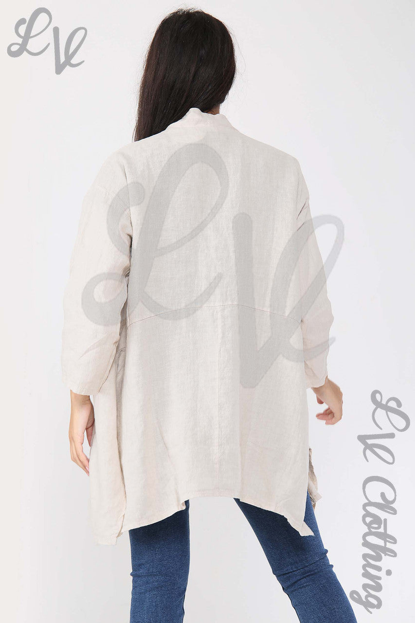 Ladies Linen Plain Floaty Cardigan Stone - Unit Price £14.99