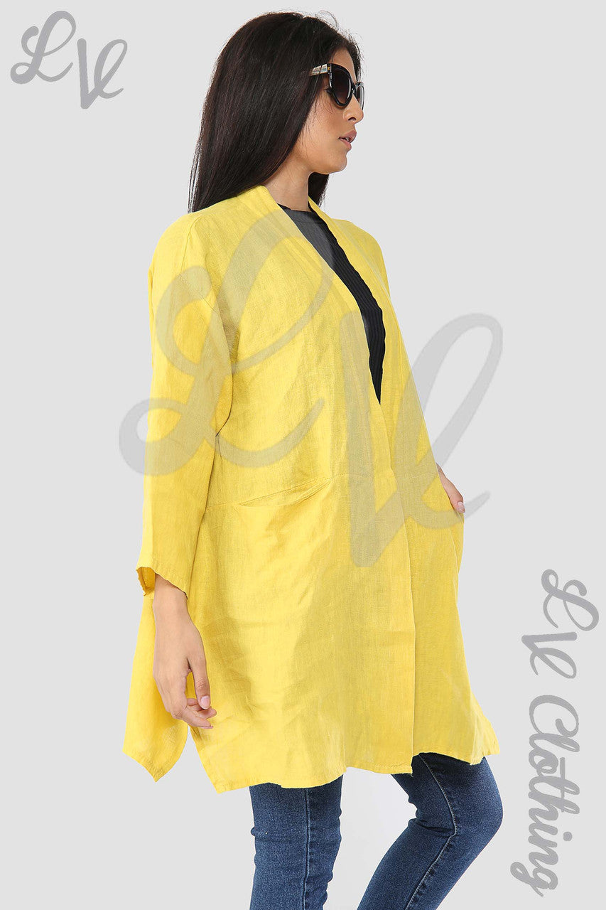 Ladies Linen Plain Floaty Cardigan Mustard - Unit Price £14.99