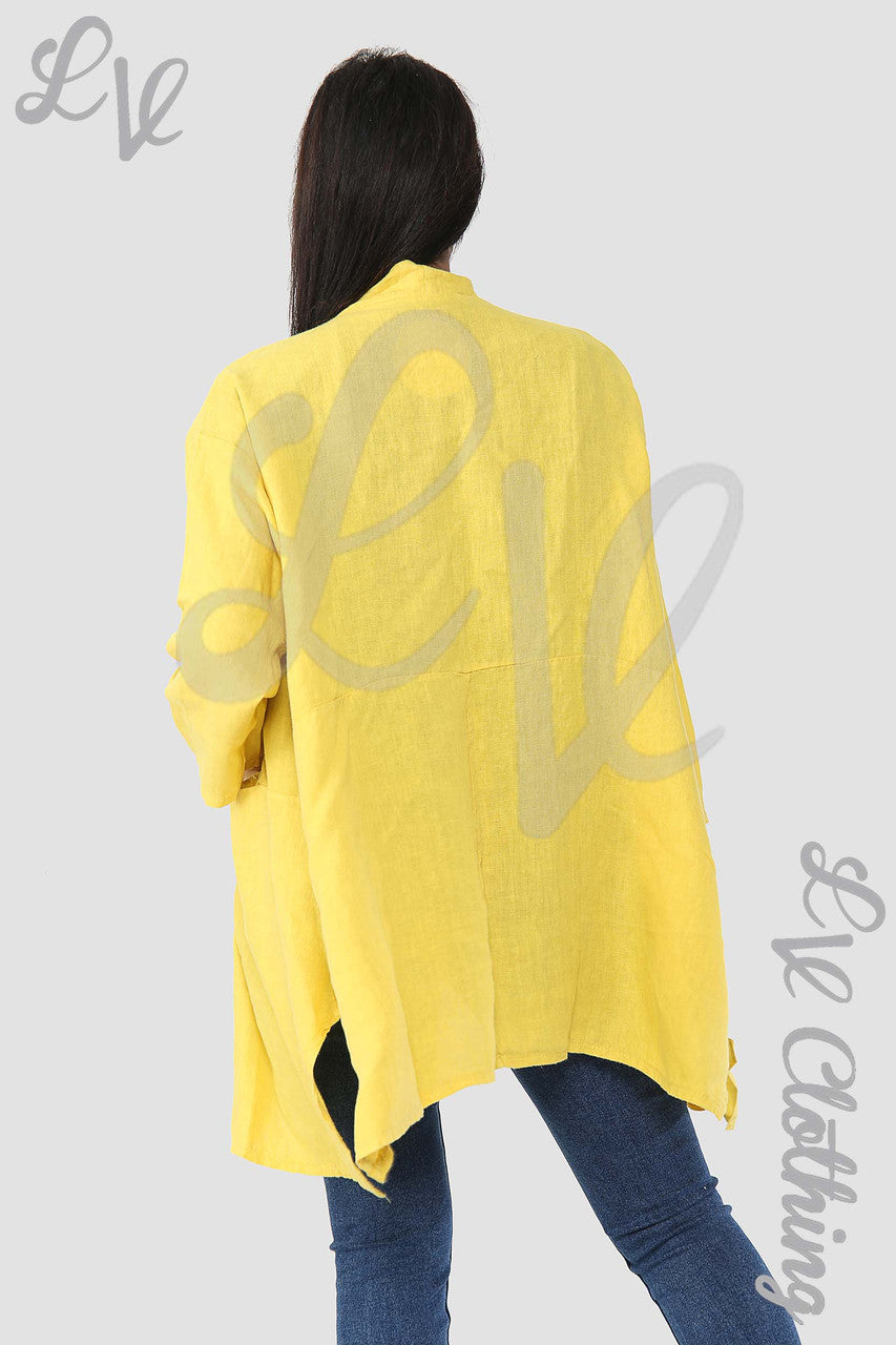 Ladies Linen Plain Floaty Cardigan Mustard - Unit Price £14.99