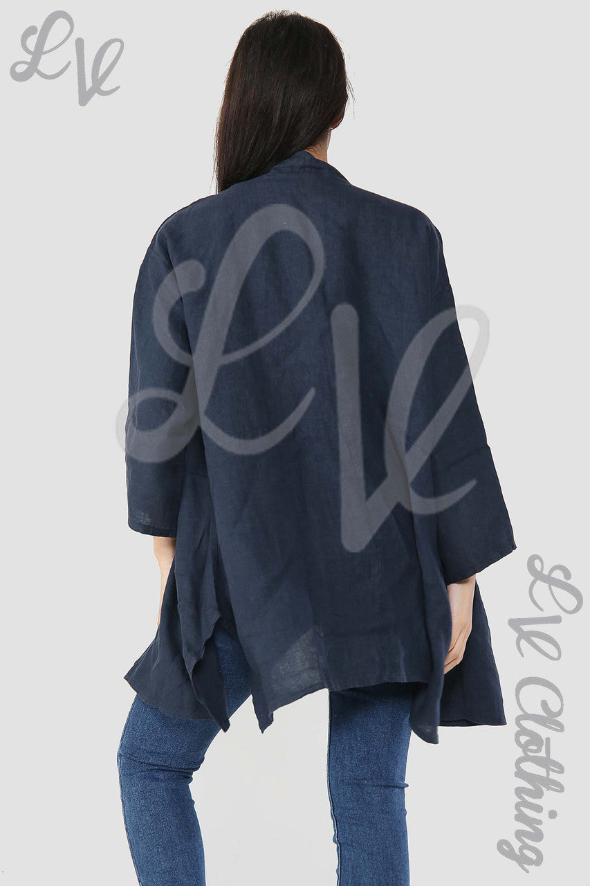 Ladies Linen Plain Floaty Cardigan Navy - Unit Price £14.99