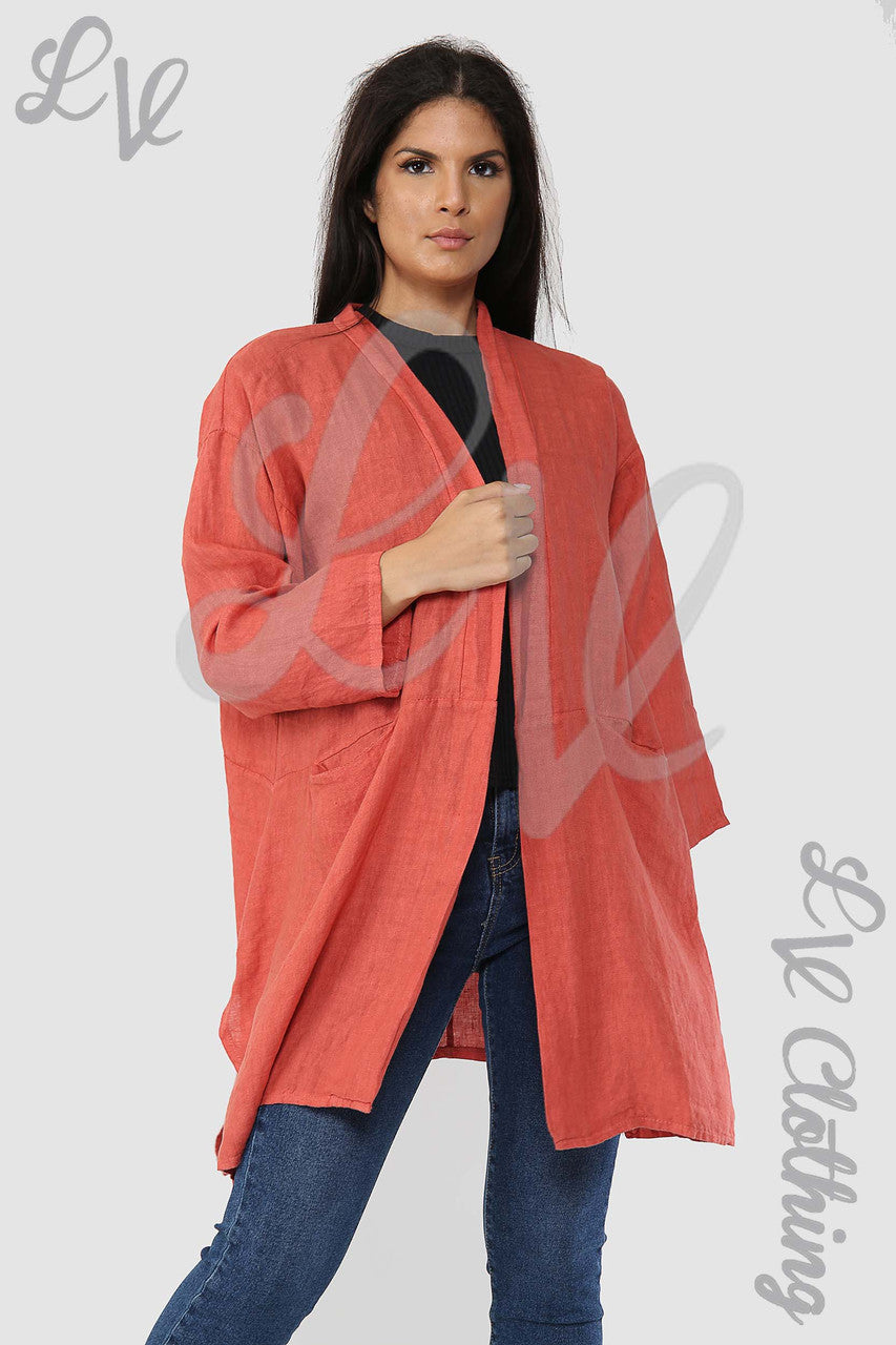 Ladies Linen Plain Floaty Cardigan Rust- Unit Price £14.99