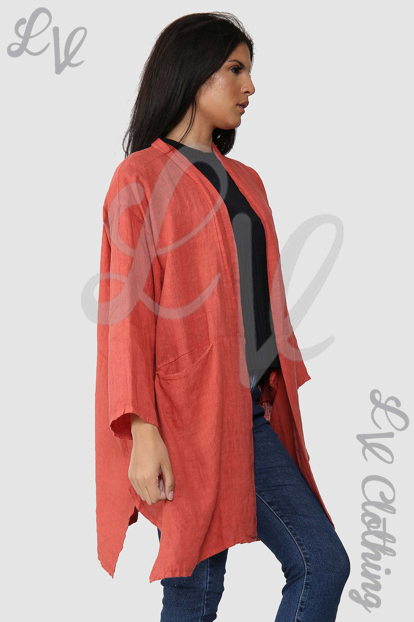 Ladies Linen Plain Floaty Cardigan Rust- Unit Price £14.99