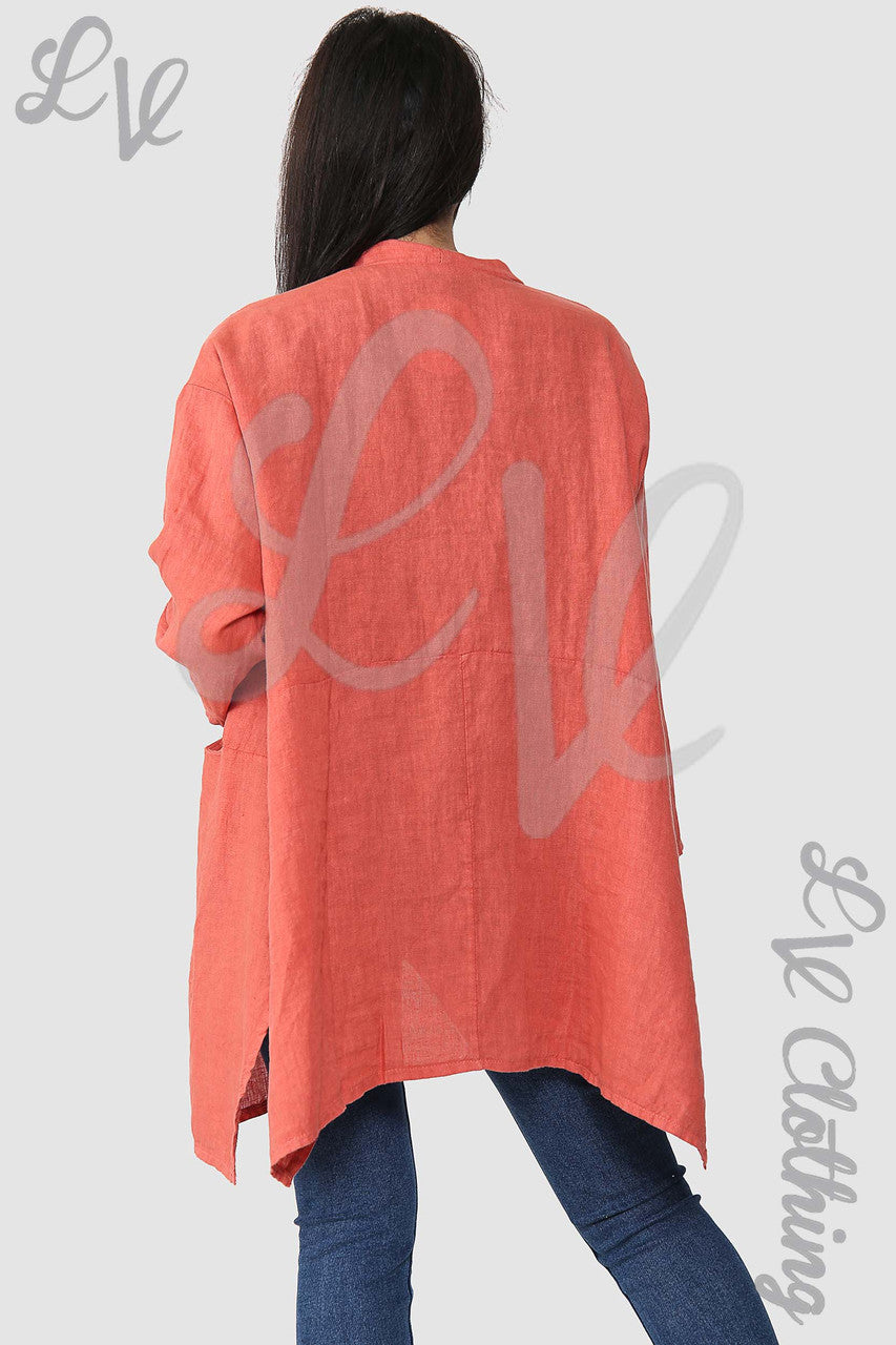 Ladies Linen Plain Floaty Cardigan Rust- Unit Price £14.99