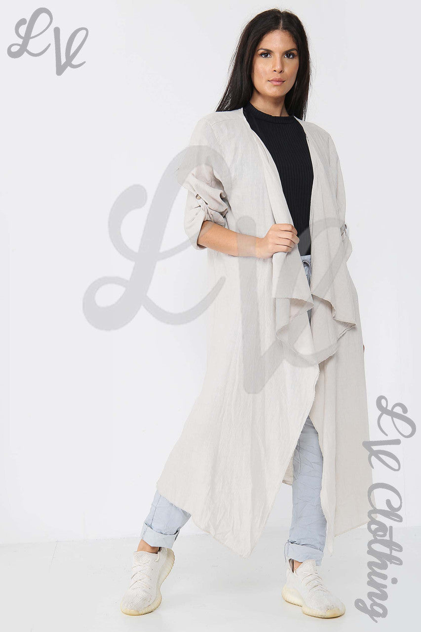 Ladies Plain Long Floaty Cardigan Stone - Unit Price £15.99
