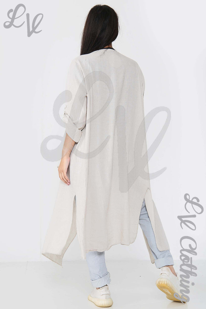 Ladies Plain Long Floaty Cardigan Stone - Unit Price £15.99