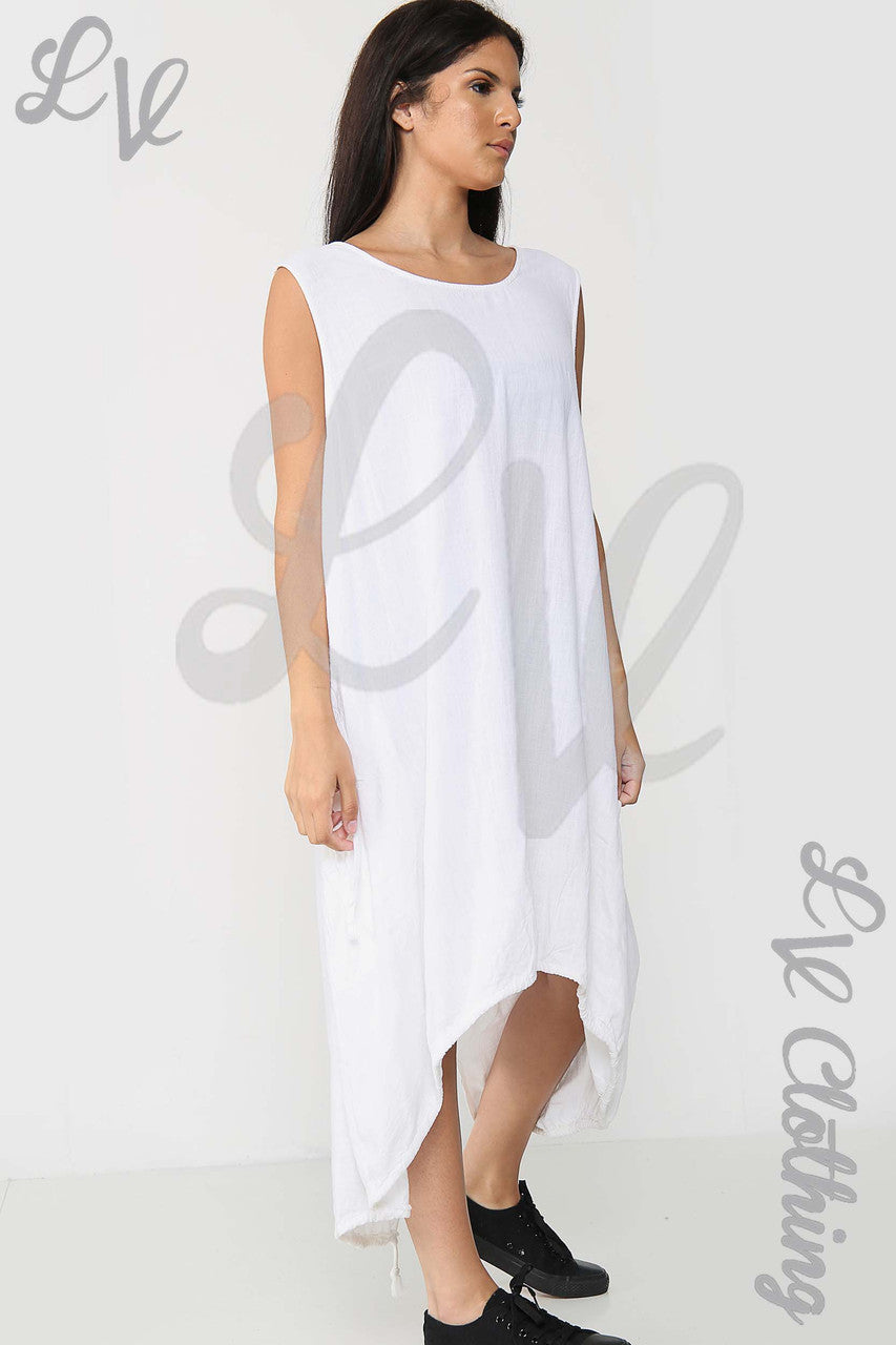 Ladies Crocheted Back Tulip Dress White - Unit Price £15.99