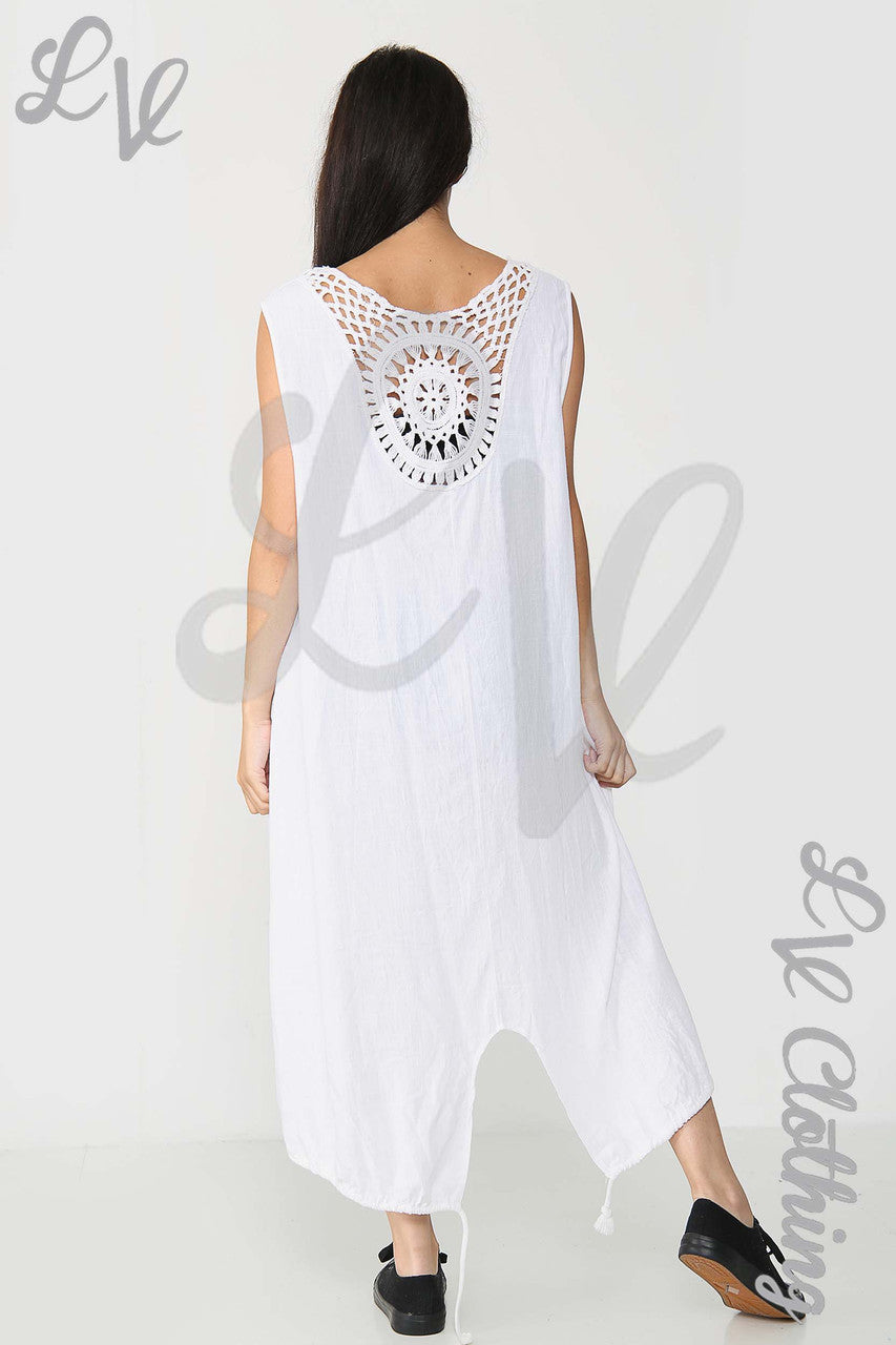 Ladies Crocheted Back Tulip Dress White - Unit Price £15.99