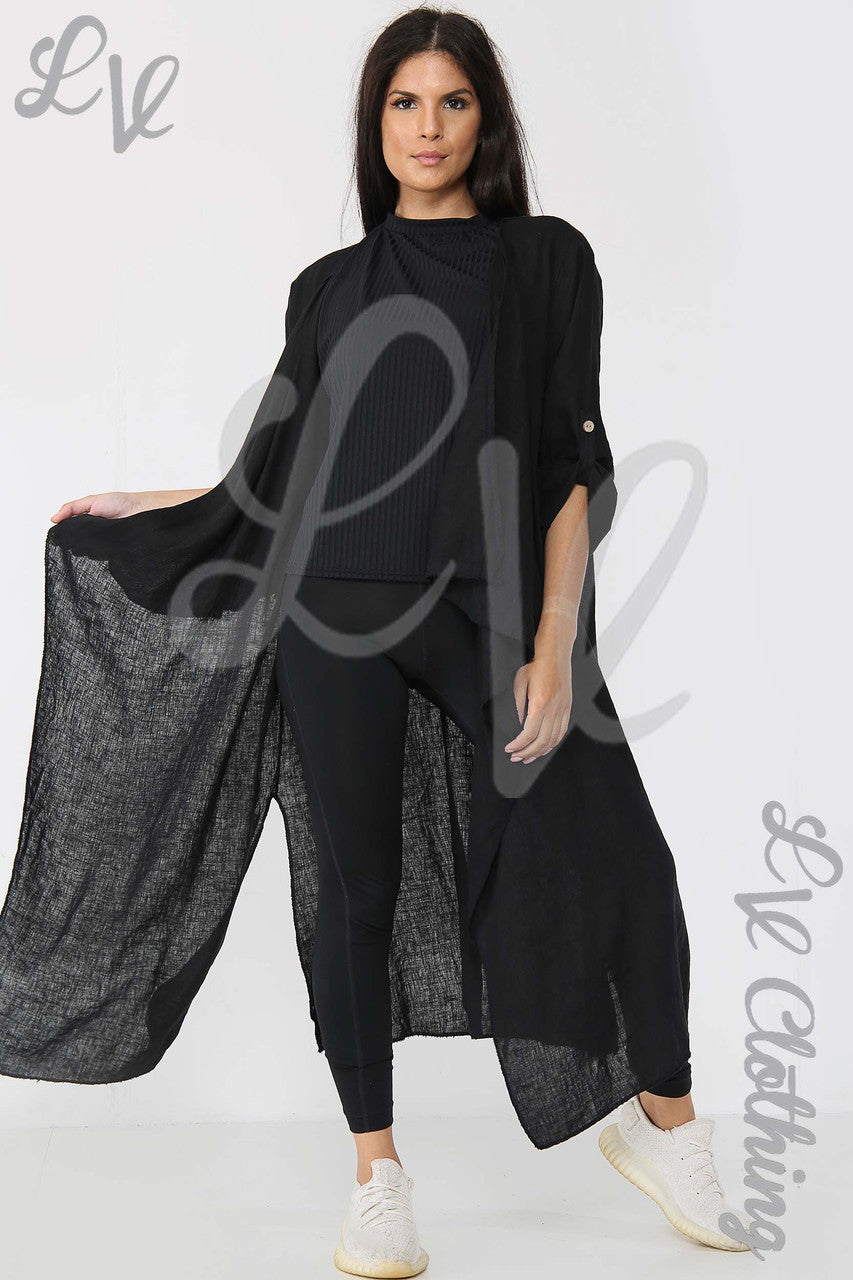 Dames effen lange zwierige vest zwart - Stukprijs € 15,99