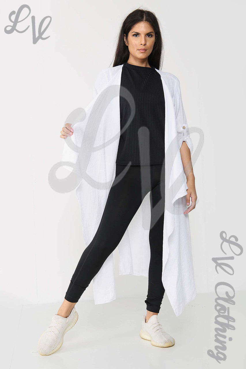 Ladies Plain Long Floaty Cardigan White - Unit Price £15.99