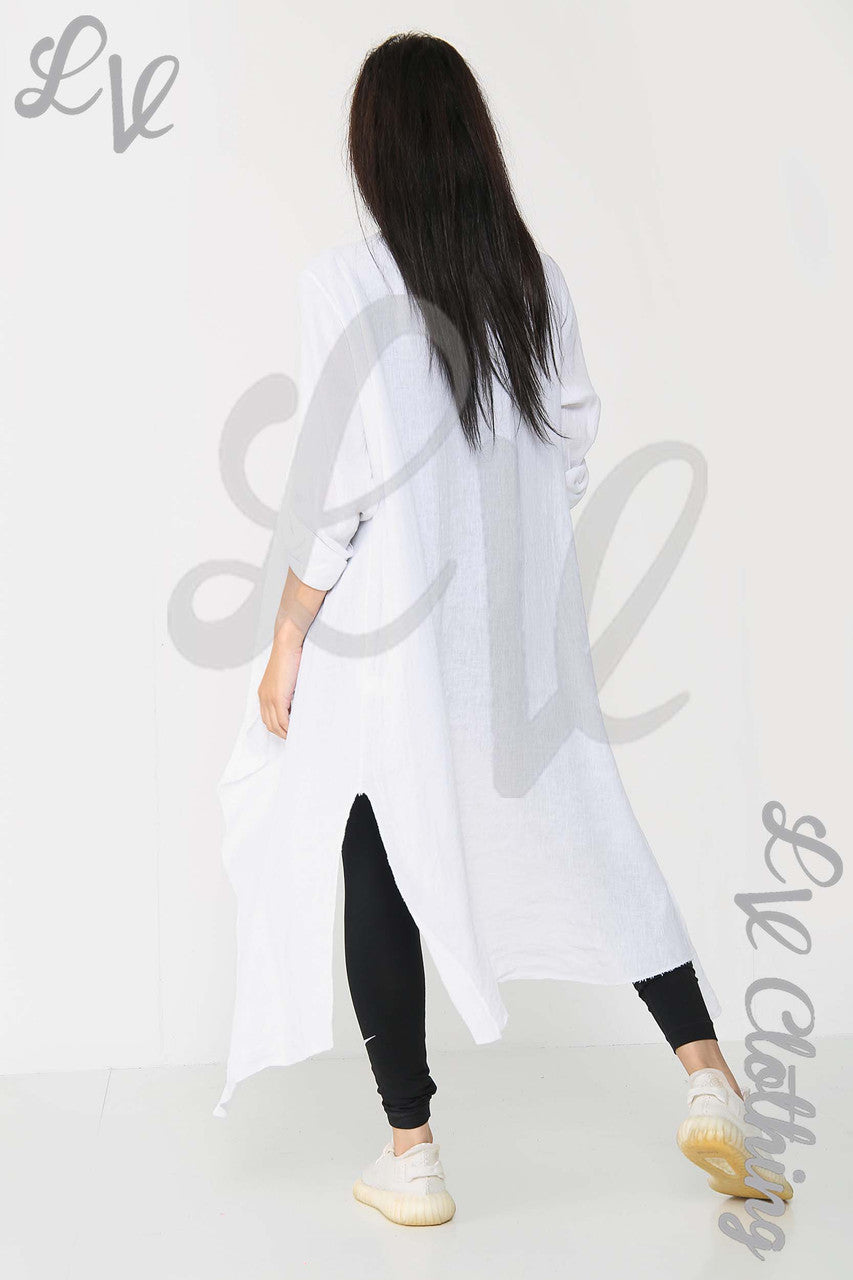 Ladies Plain Long Floaty Cardigan White - Unit Price £15.99