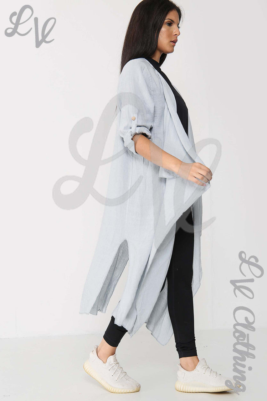 Ladies Plain Long Floaty Cardigan Silver - Unit Price £15.99