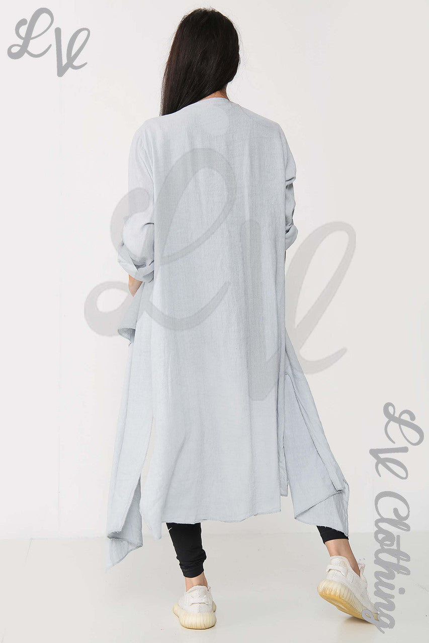 Ladies Plain Long Floaty Cardigan Silver - Unit Price £15.99
