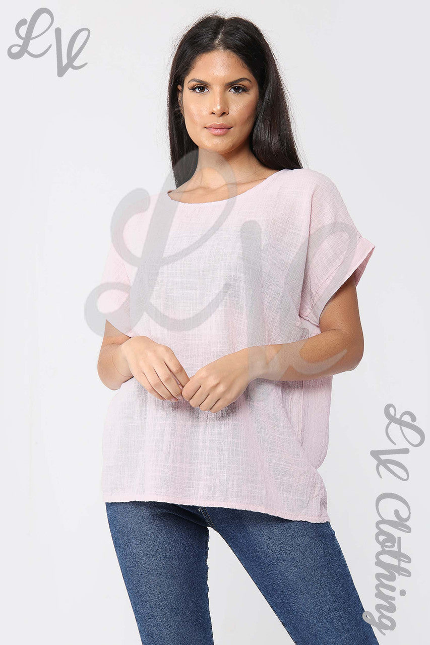 Ladies Plain Short Sleeved Top Dusty Pink - Unit Price £9.99